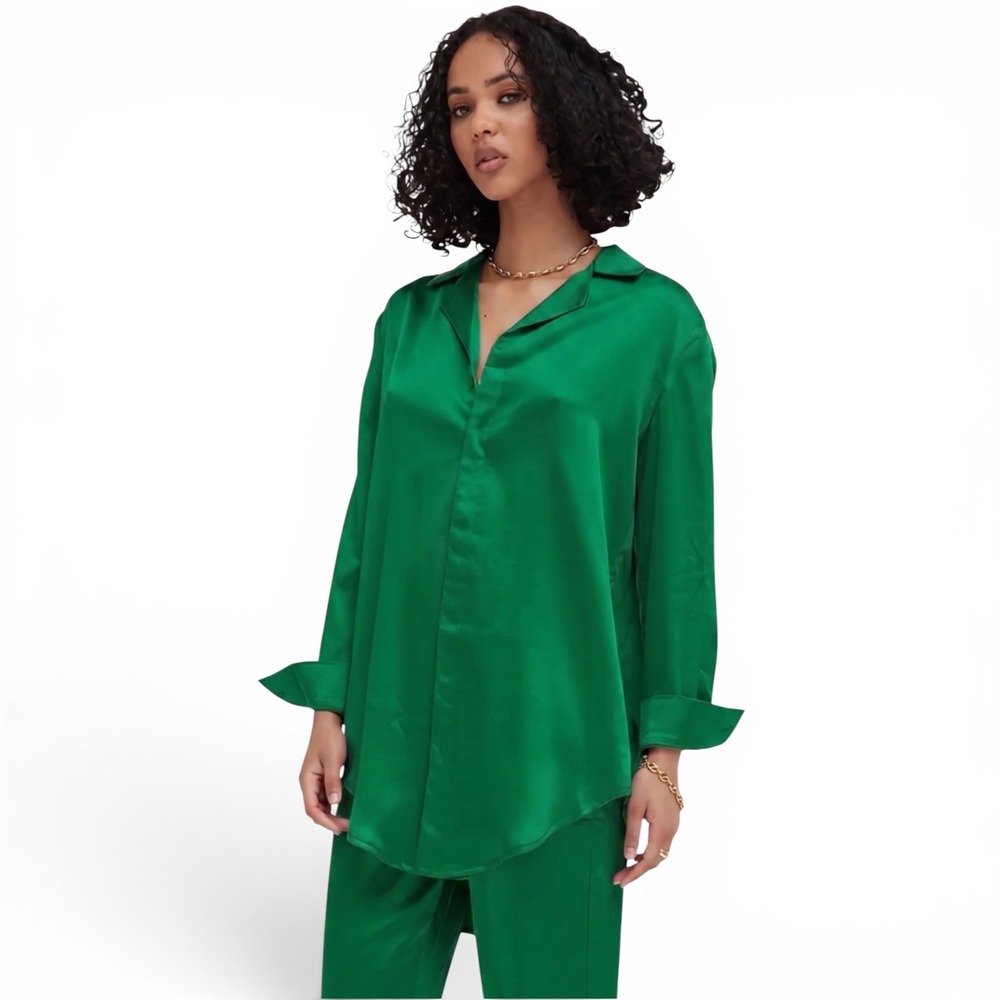 WNTRMSE NWT Loren Satin Long-Sleeve Hidden Button Down Shirt, Size 8
